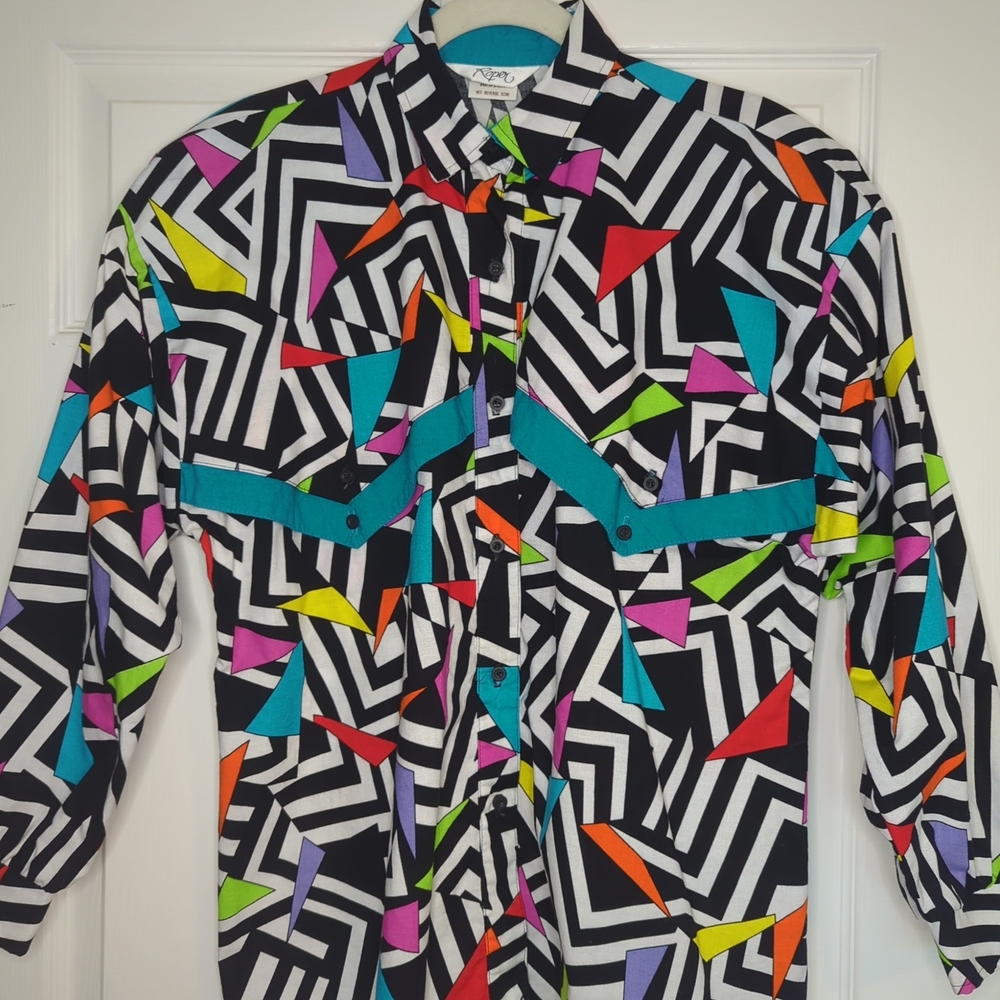 Vintage Colorful Roper Long Sleeve Button Shirt Size M